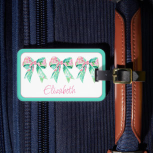 Rosa och turkos Blommigt Bows Personlig Bagagebricka