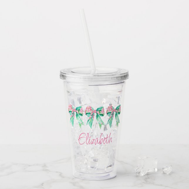 Rosa och turkos Blommigt Bows Personlig Take Away Mugg (Framsida Ice)