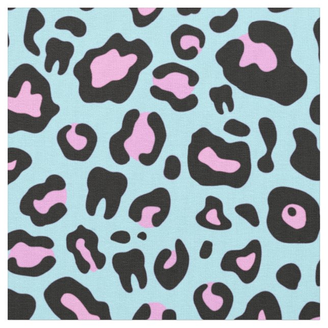 Rosa och turkos Dental leopard print Tyg (Närbild)