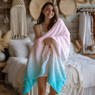 Rosa och turkos Glitter Ombre Fleecefilt