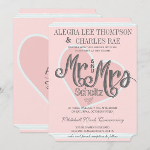 Rosa och turkos, herr och fru Typografi, Bröllop Inbjudningar