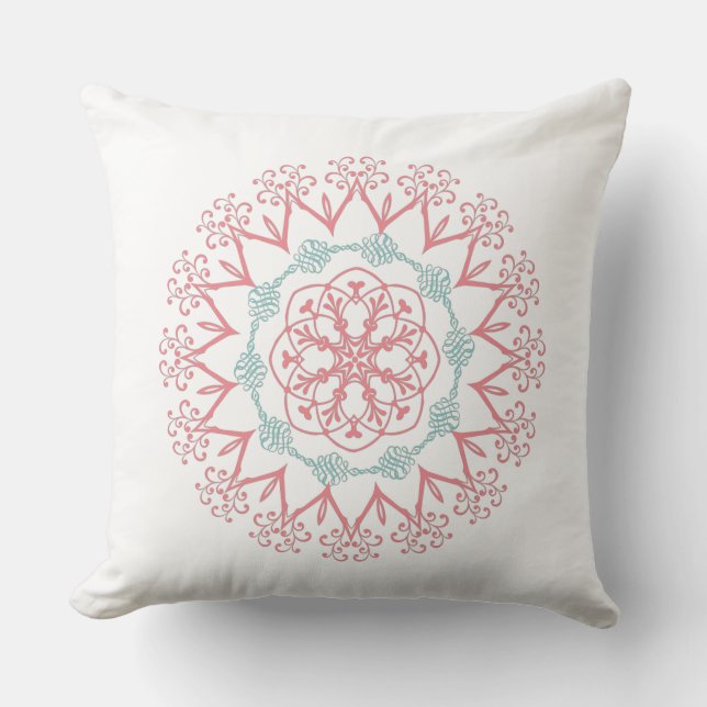 rosa och turkos mandala art för inspiration. kudde (Framsida)