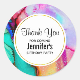 Rosa och turkos Marble Abstrakt Watercolor Runt Klistermärke