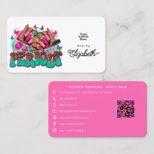 Rosa och turkos Periodt Black Woman Nail Salon Visitkort