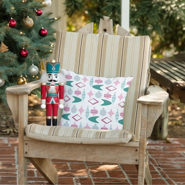 Rosa och turkos Retro-julprydnader Kudde (Skapare uppladdad)