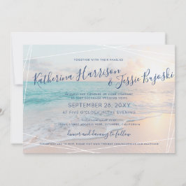 Rosa och turkos vid Beach Wedding Ocean Sunset Inbjudningar