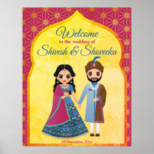 Rosa och utformning av guld, gräns indian bröllop poster