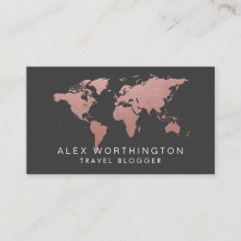 Rosa och världskarta för Grått och Guld i Ro Visitkort