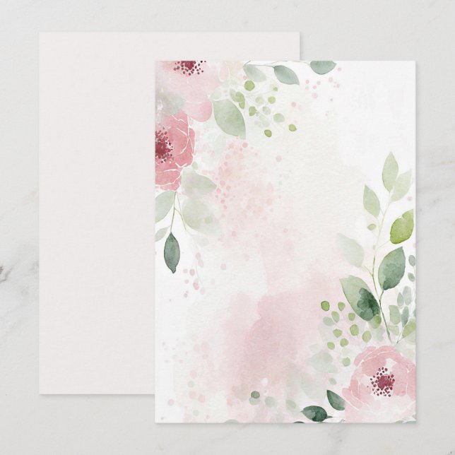 Rosa och vinröd akvarell blommande tom Bröllop Inbjudningar (Fram/baksida)