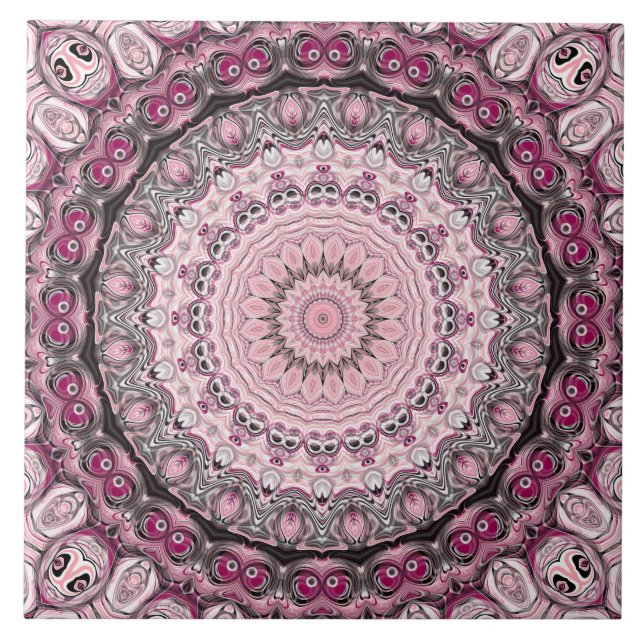 Rosa och vinröd mandalamönsterdesign kakelplatta (Framsidan)