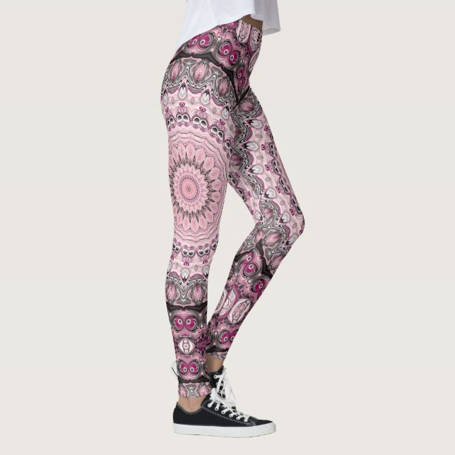 Rosa och vinröd mandalamönsterdesign leggings (Höger)