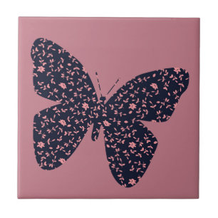 Rosa och Violet Blommigt Butterfly Kakelplatta