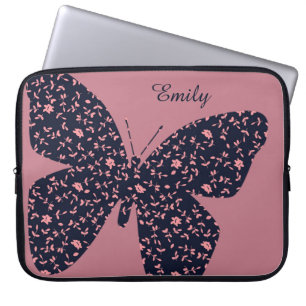 Rosa och Violet Blommigt Butterfly Personlig Laptop Fodral
