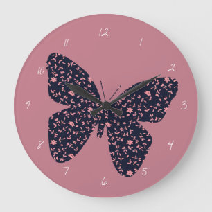 Rosa och Violet Blommigt Butterfly Stor Klocka