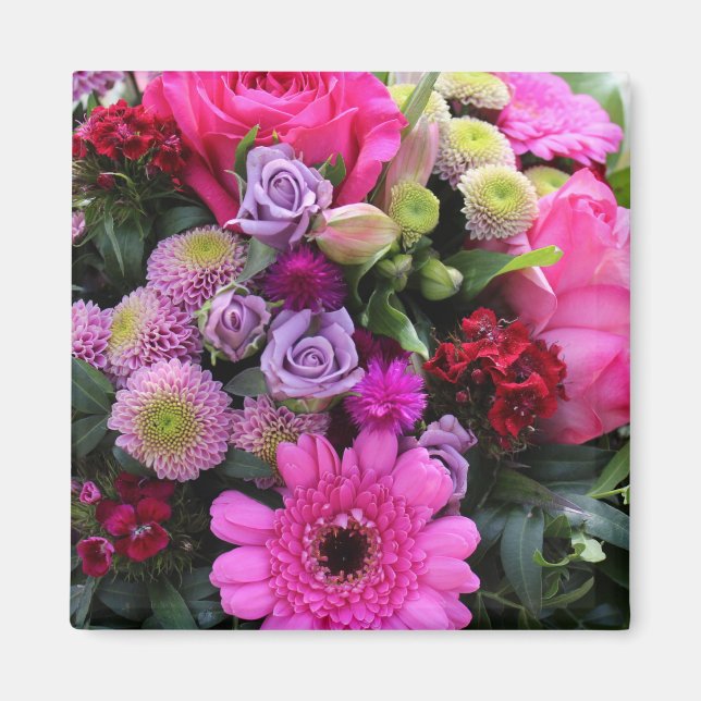 Rosa och Violet Flower Bouquet Magnet (Framsidan)