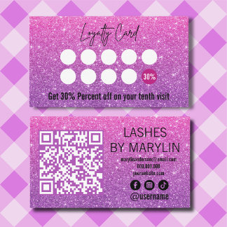 Rosa och Violet Glitter Ombre Lash Technician Lojalitetskort