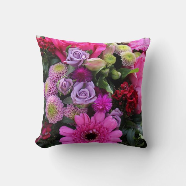 Rosa och violett blomsterbukett Foto Kudde (Framsida)