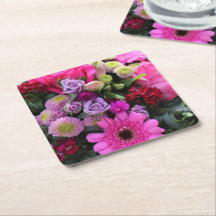 Rosa och violett blomsterbukett Foto Underlägg Papper Kvadrat