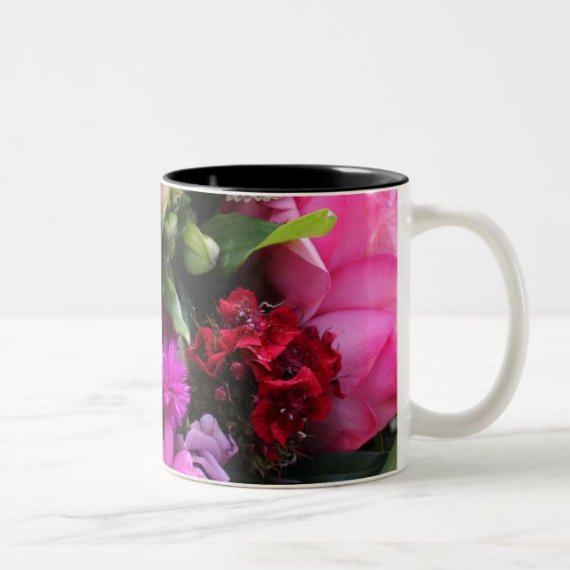 Rosa och Violett Bukett Foto Två-Tonad Mugg (Höger)