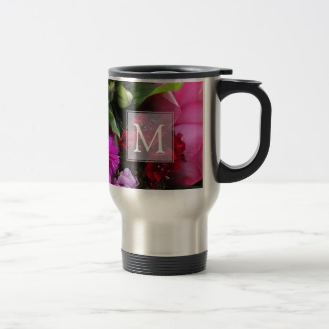 Rosa och Violetta Blommor Monogram Resemugg (Höger)