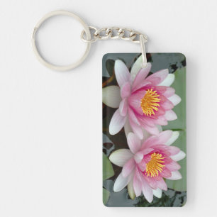 Rosa och vit 2-sidig tryckt Lotus-nyckelring