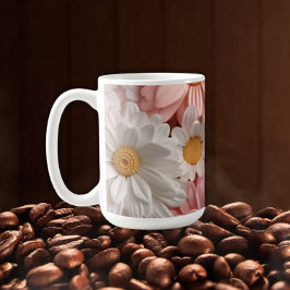 Rosa och vit 3D tusenskönsblomma Kaffemugg