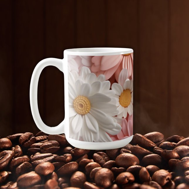 Rosa och vit 3D tusenskönsblomma Kaffemugg (Skapare uppladdad)