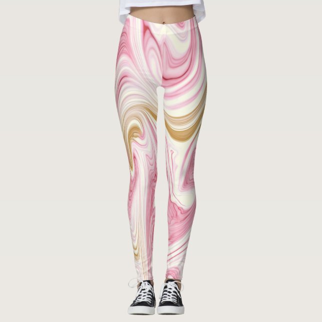 Rosa och vit abstrakt mönster leggings (Framsida)