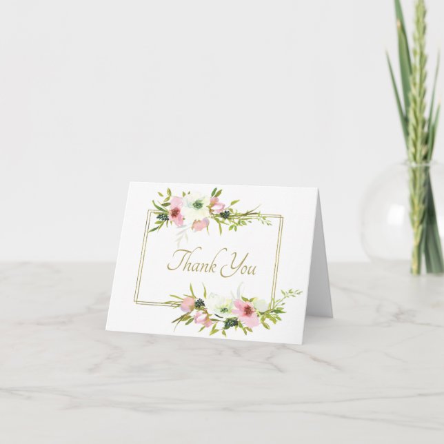 Rosa och vit akvarell blommig tack-kort tack kort (Framsida)