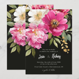 Rosa och vit akvarell Peony blomsterbröllop Inbjudningar