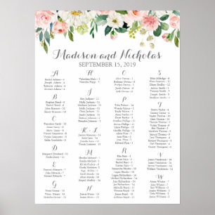 Rosa och vit alfabetisk ytdiagram för blommor poster