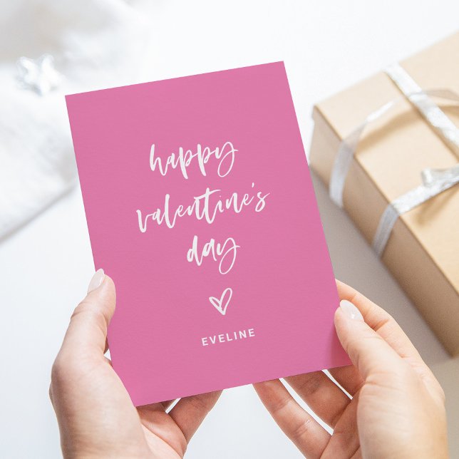 Rosa och vit | Avslappnad Script och Heart Valenti Julkort (An elegant pink Valentine's Day card with casual script and a heart)