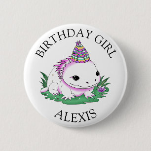 Rosa och vit Axolotl Personlig Birthday Girl Knapp