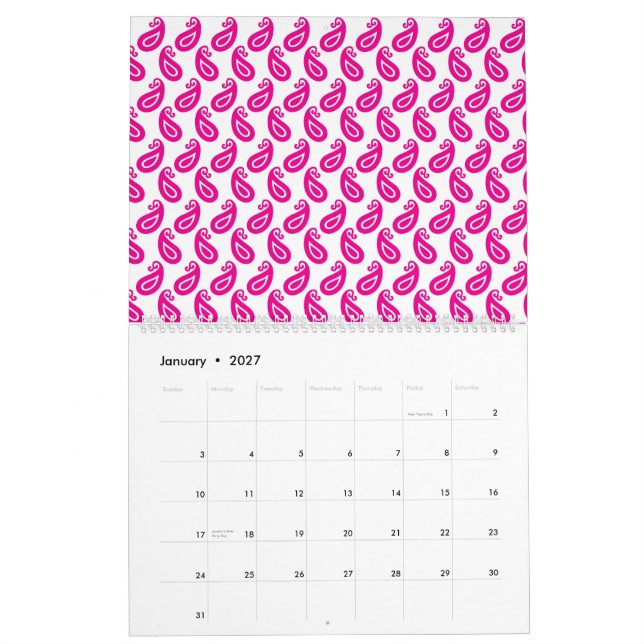 rosa och vit bakgrund med mönster kalender (Jan 2027)
