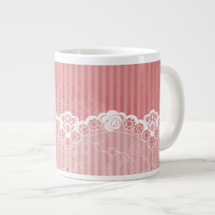 Rosa och vit bakgrund med svart snöre jumbo mugg