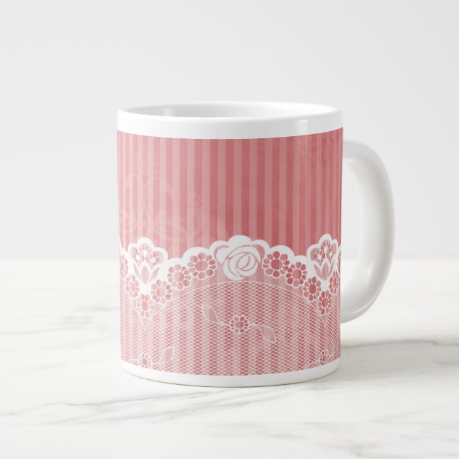 Rosa och vit bakgrund med svart snöre jumbo mugg (Framsida höger)