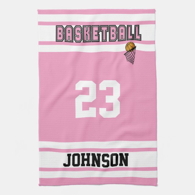 Rosa och vit basket kökshandduk (Vertikal)
