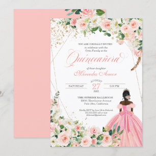 Rosa och vit Blommigt Afrolatina Quinceanera Inbjudningar