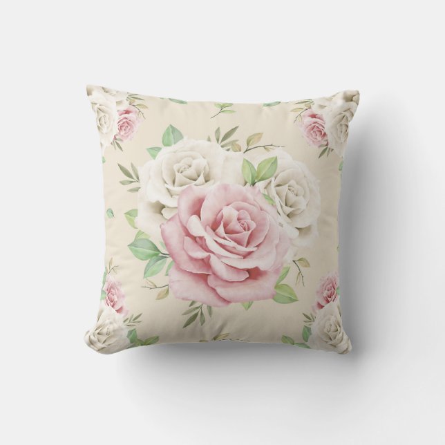 Rosa och vit Blommigt Bouquet Kudde (Framsida)