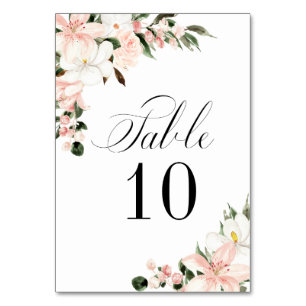 Rosa och vit Blommigt Bröllop Bordsnummer