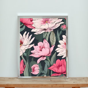 Rosa och vit Blommigt Dreamscape Sömlös Mönster Fototryck