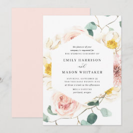 Rosa och vit Blommigt Eucalyptus Bröllop Inbjudningar