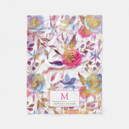 Rosa och vit blommigt för elegantens vattenfärgsfä fleecefilt