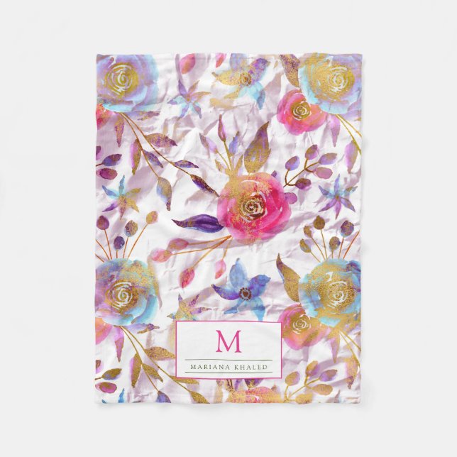 Rosa och vit blommigt för elegantens vattenfärgsfä fleecefilt (Framsidan)