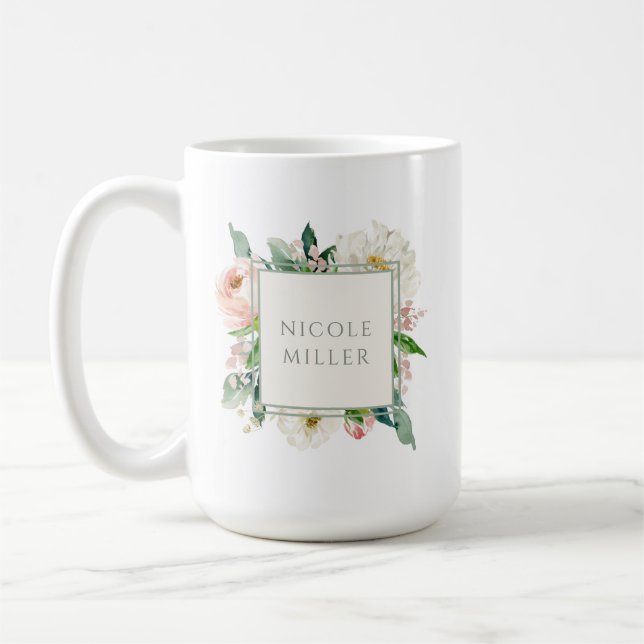  Rosa och vit Blommigt med Namn Kaffemugg (Vänster)