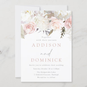 Rosa och vit Blommigt Modern Bröllop Inbjudningar
