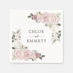 Rosa och vit Blommigt Personligt bröllp Napkins Pappersservett