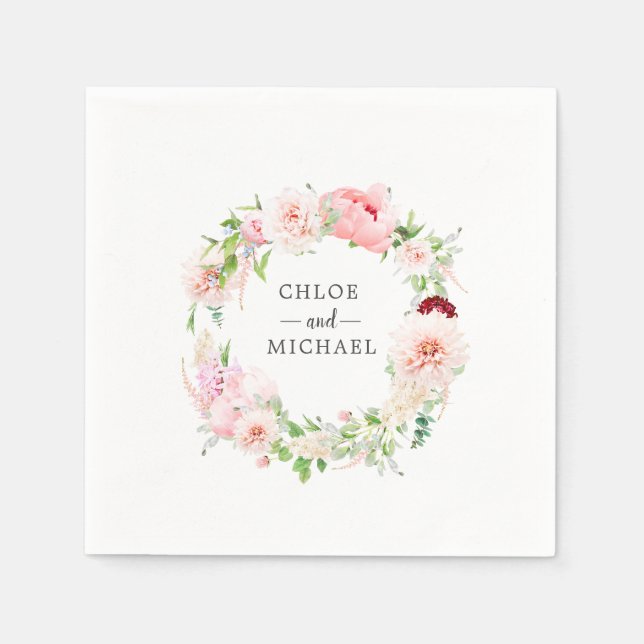 Rosa och vit Blommigt Personligt bröllp Pappersservett (Framsidan)