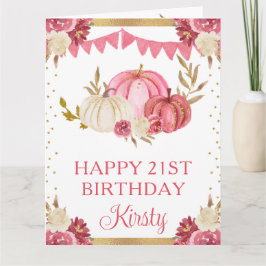 Rosa och vit Blommigt Pumpkins Birthday Kort