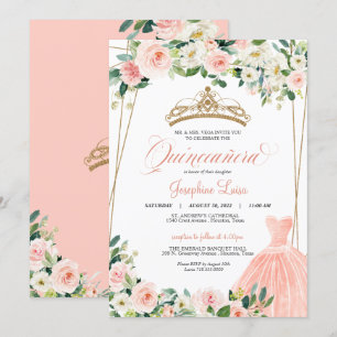 Rosa och vit Blommigt Quinceañera Firande Inbjudningar